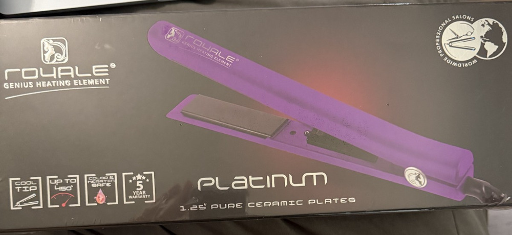 Royale Platinum Genius Heating Element Flat Iron - 1.25” Purple NIB SEALED